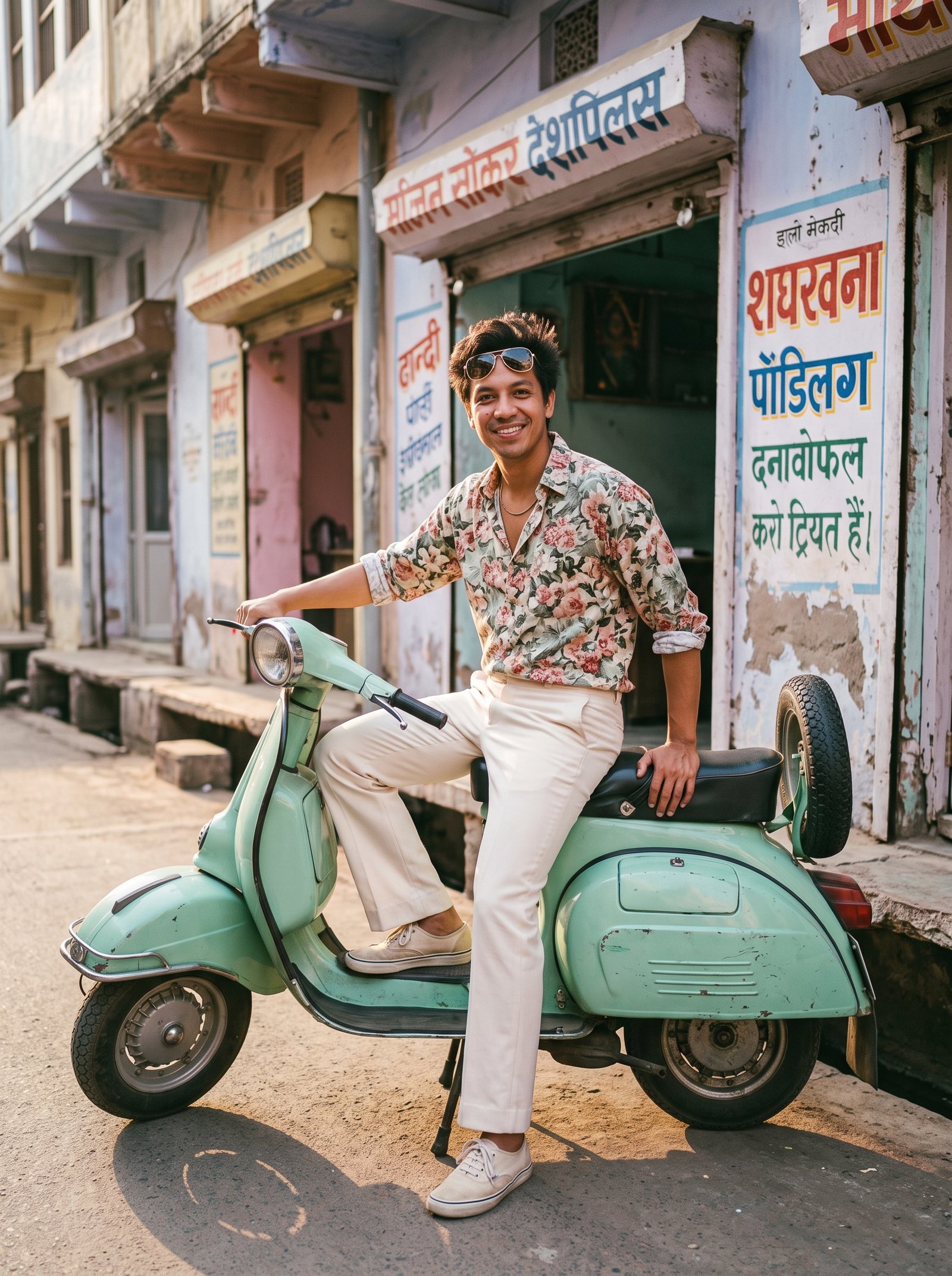Vintage Vespa lane 80s prompt example