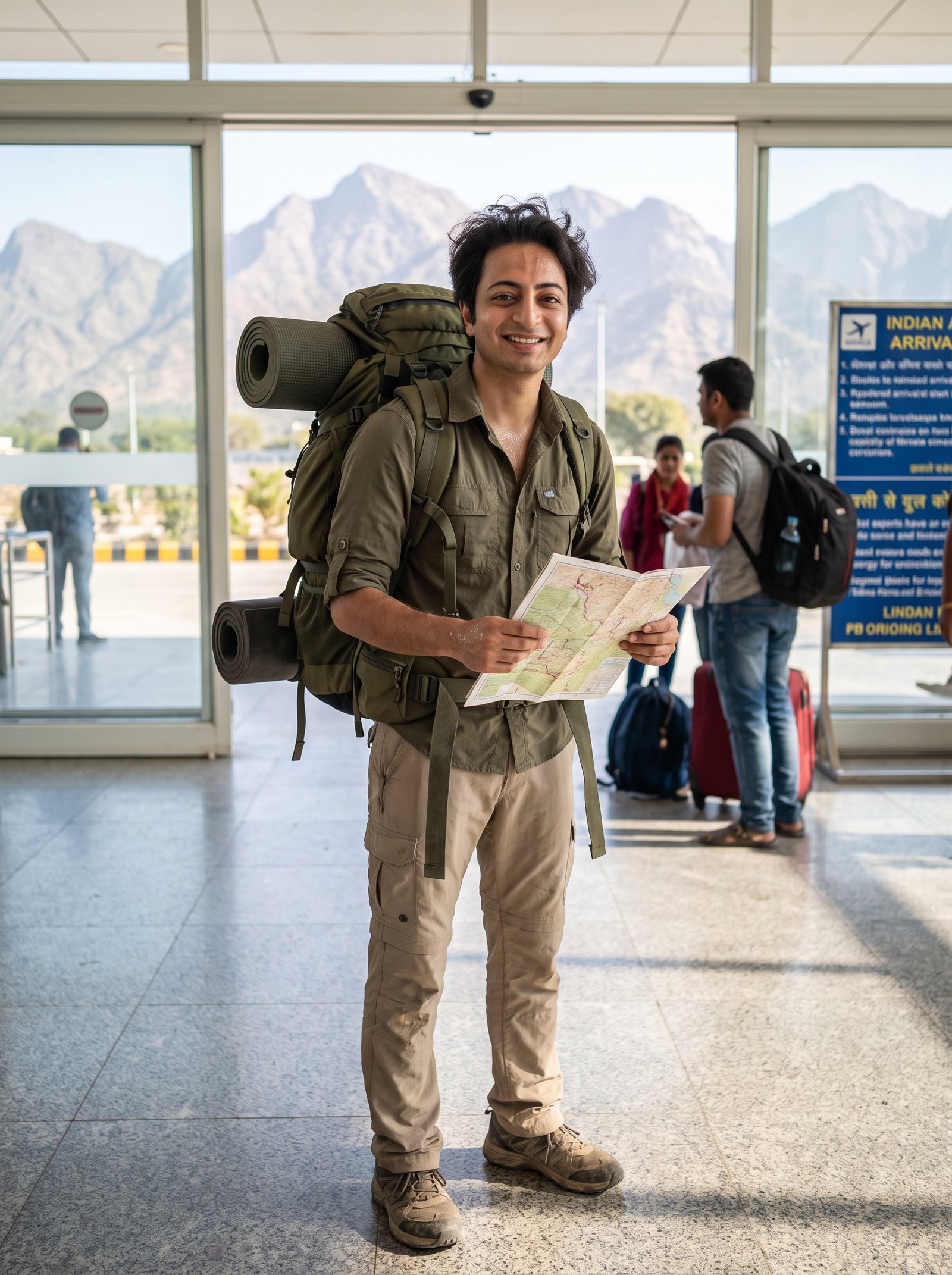Backpacker arrival airport prompt example