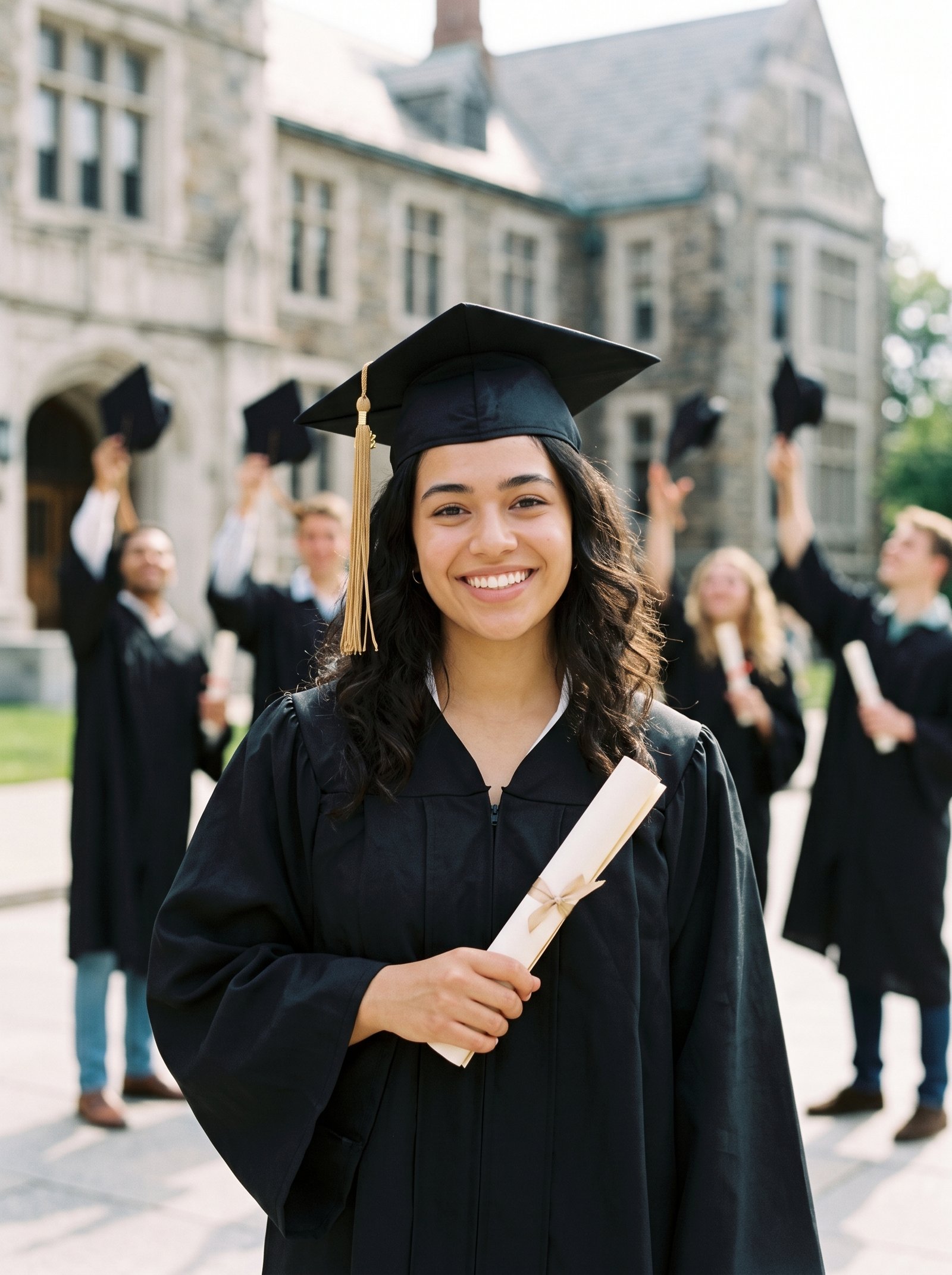 Graduation robes campus prompt example