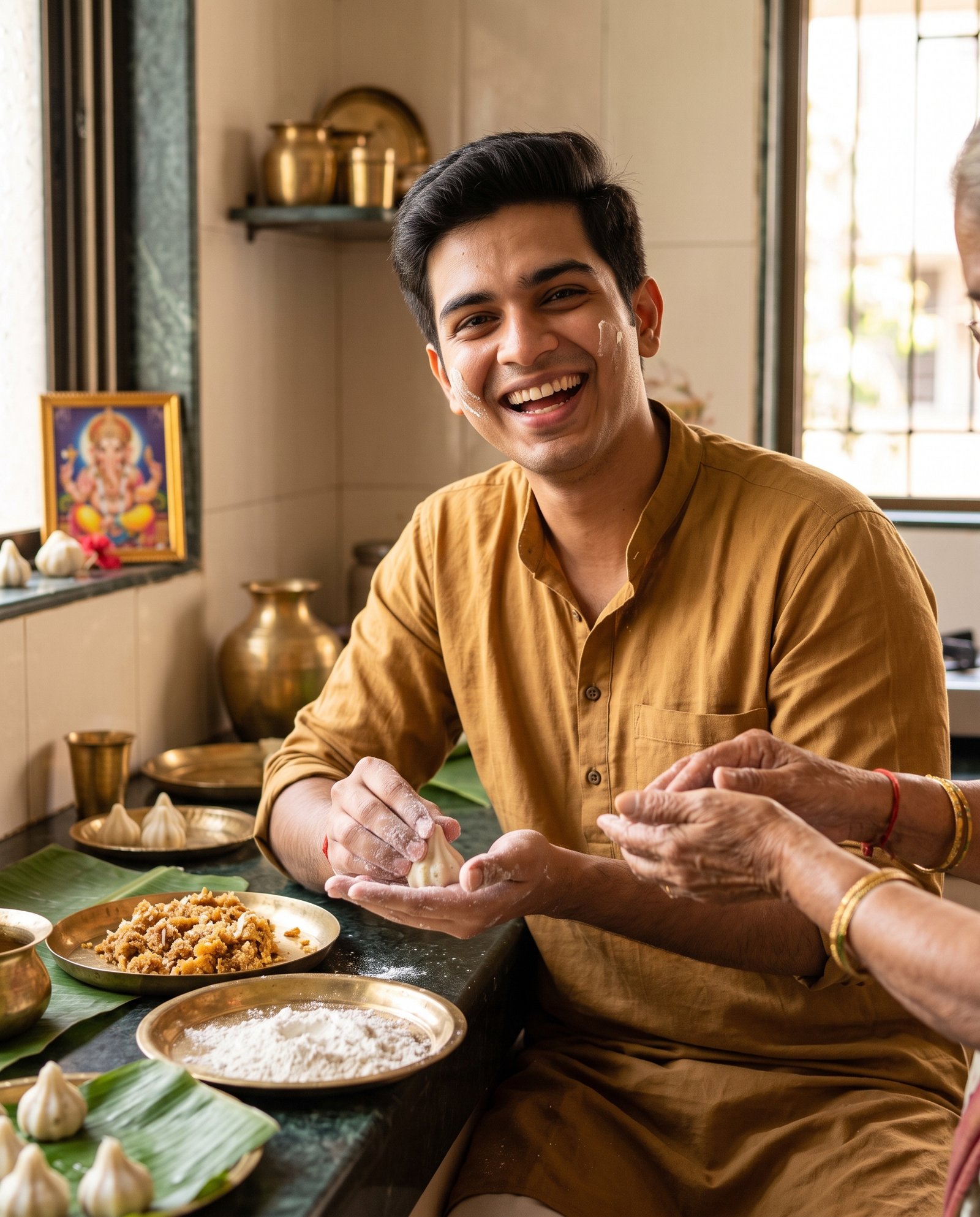 Modak making candid Ganesh prompt example