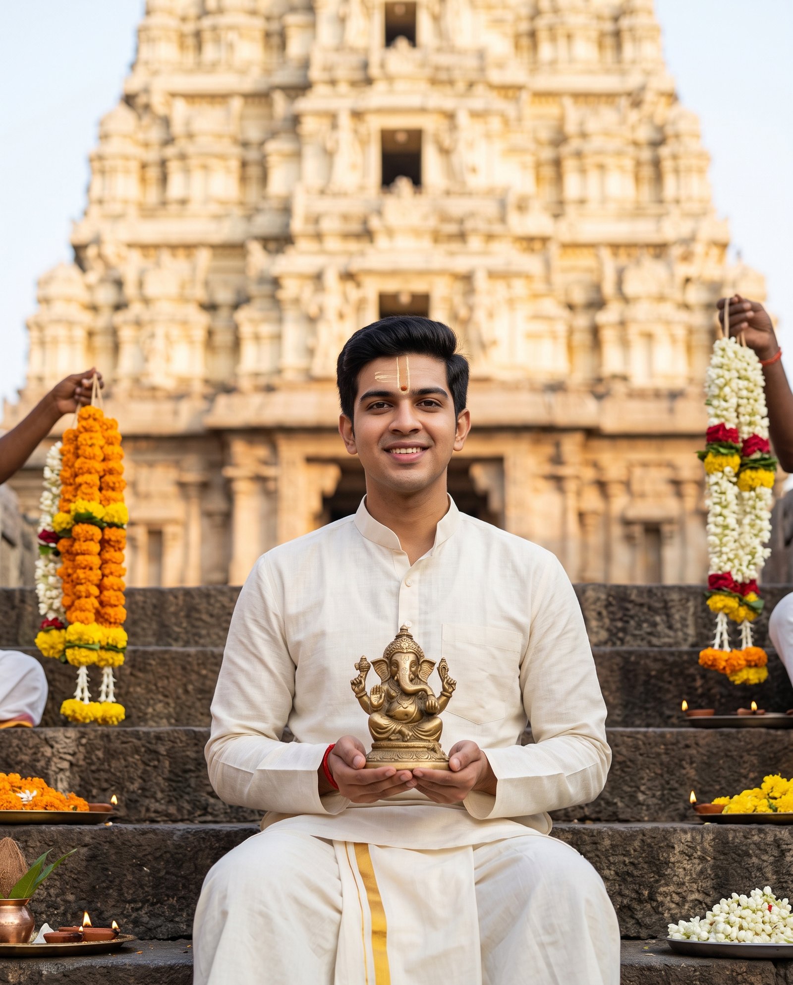Temple steps morning Ganesh prompt example