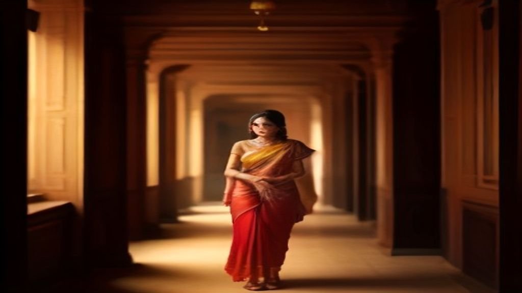 Gemini red Banarasi saree photo prompt cover