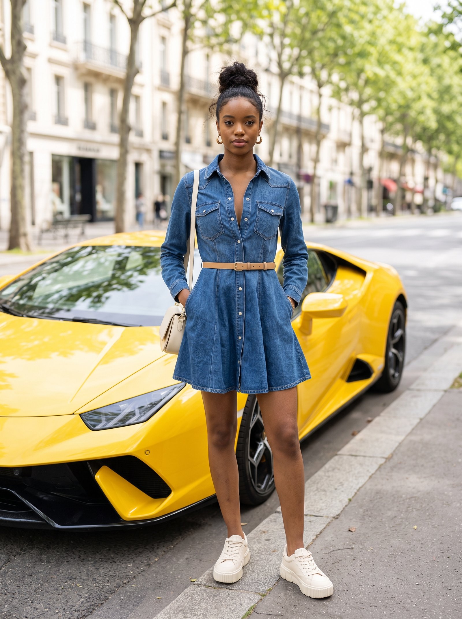 Denim dress yellow supercar - shirt dress before vivid yellow wedge