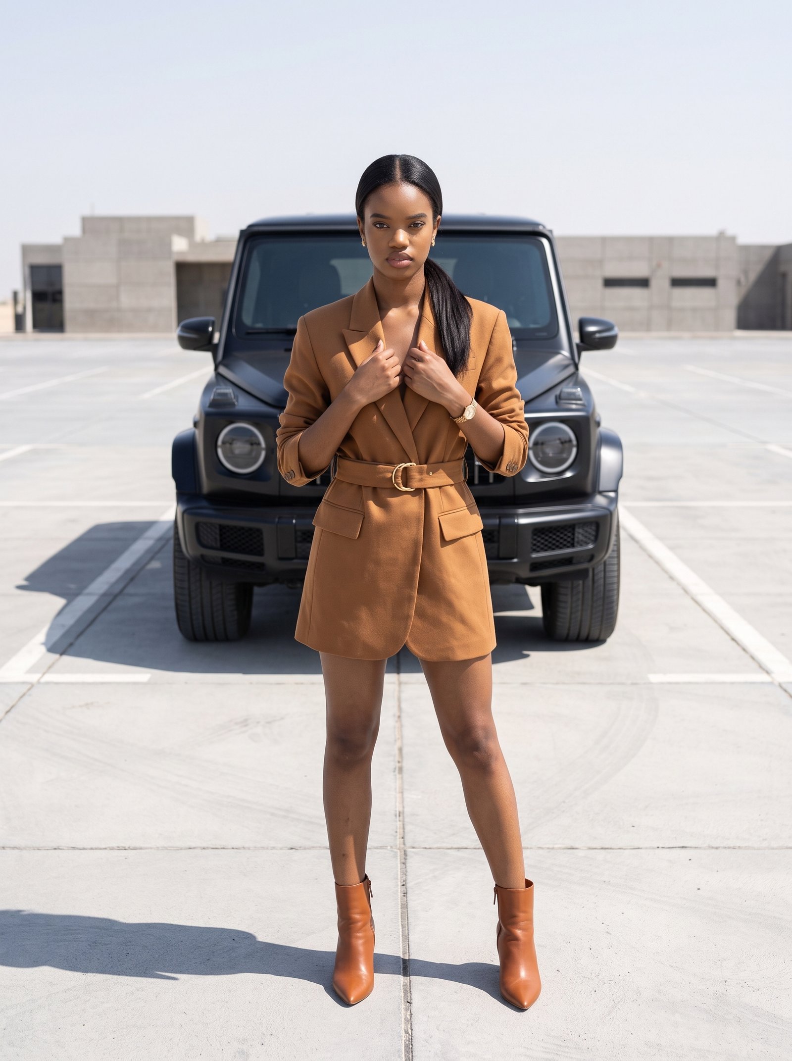 Blazer dress plaza SUV - caramel blazer dress before black box SUV
