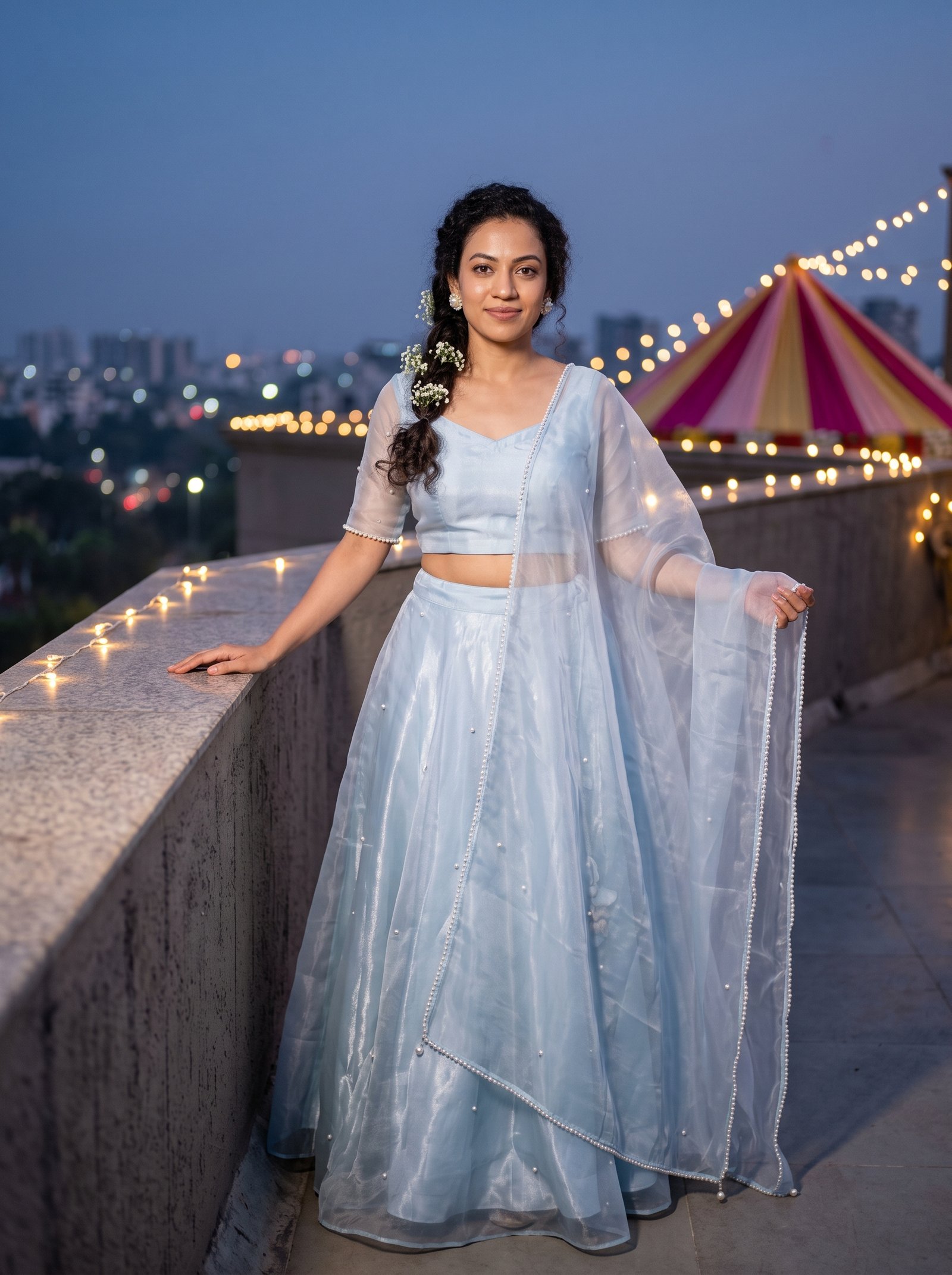 Pastel rooftop lehenga prompt example
