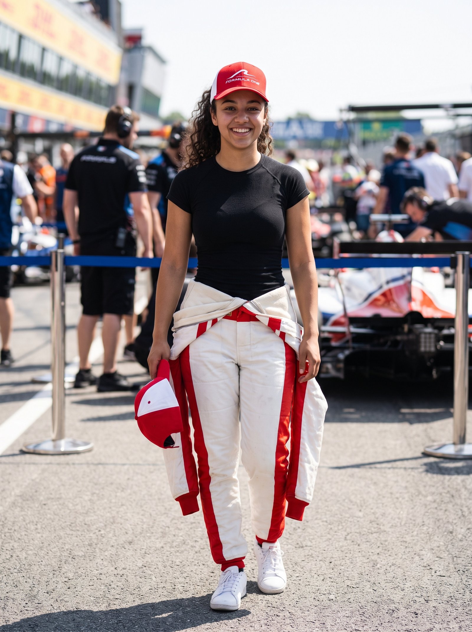 F1 paddock race outfit prompt example