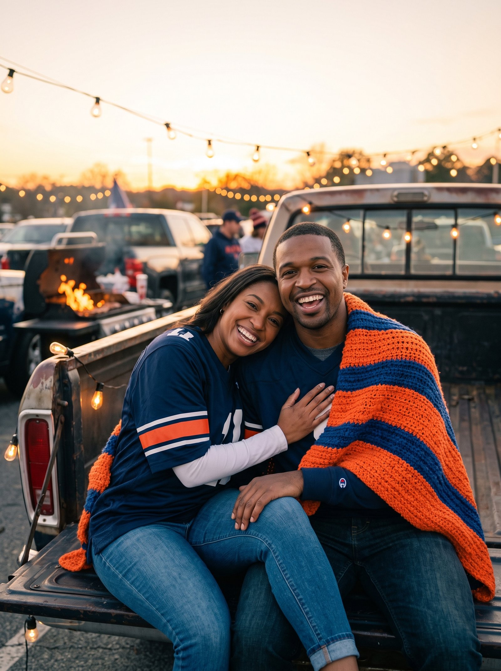 Couple blanket tailgate prompt example